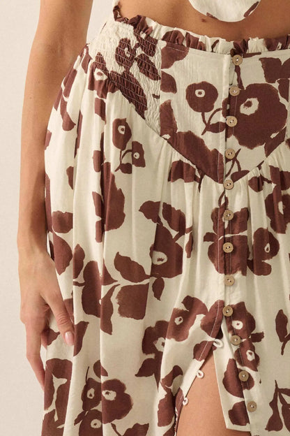 Pretty Poppies Floral Button-Front Maxi Skirt