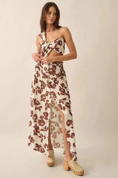 Pretty Poppies Floral Button-Front Maxi Skirt