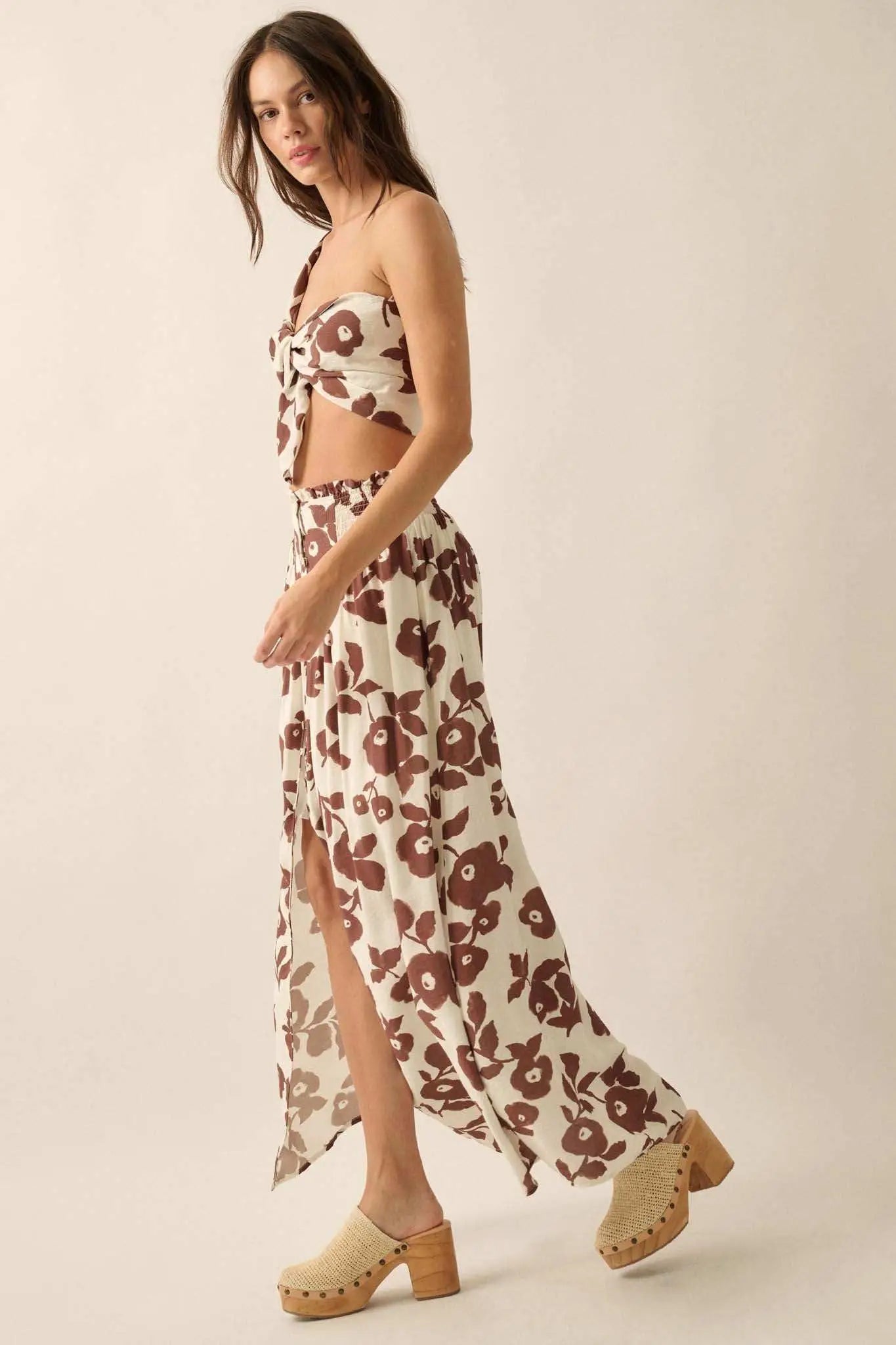 Pretty Poppies Floral Button-Front Maxi Skirt