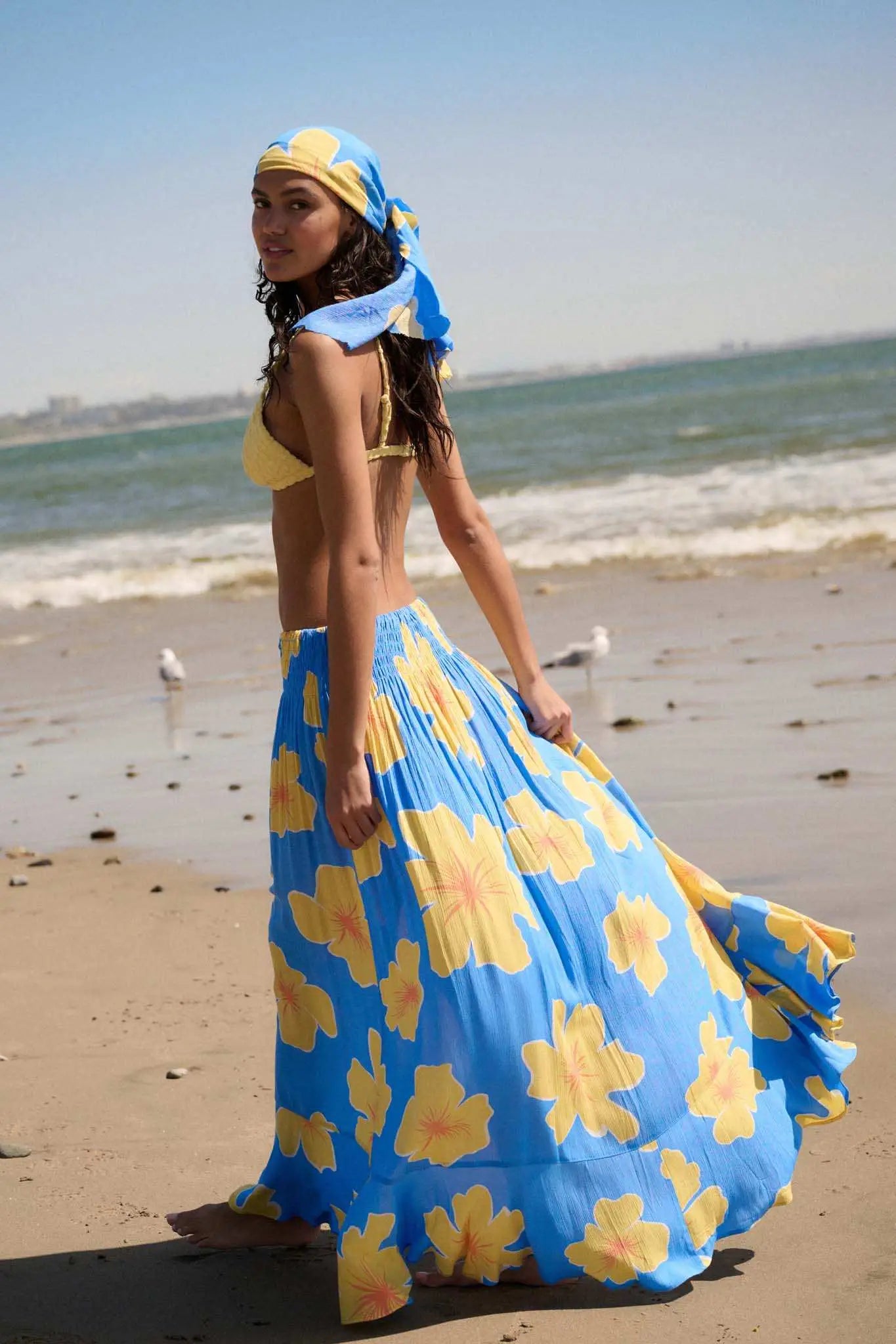 Hibiscus Grove Floral Crepe Buttoned Maxi Skirt