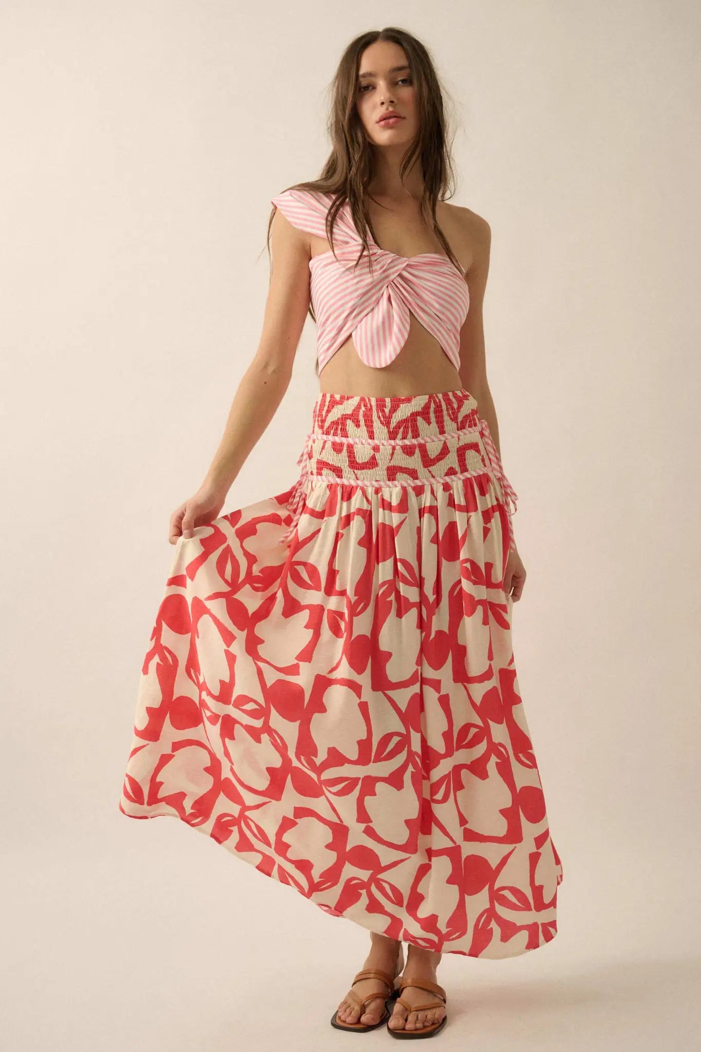 Pop Petals Abstract Floral Drop-Waist Maxi Skirt