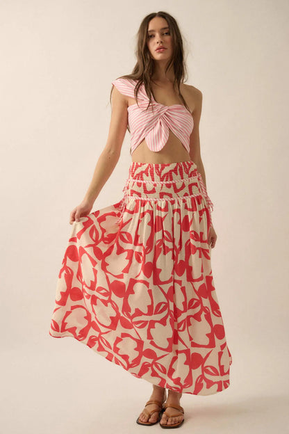 Pop Petals Abstract Floral Drop-Waist Maxi Skirt