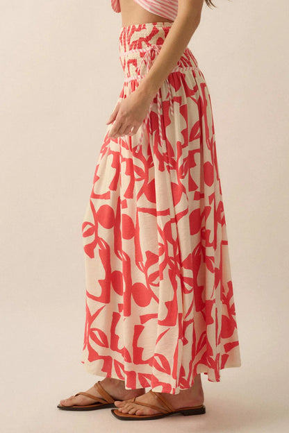 Pop Petals Abstract Floral Drop-Waist Maxi Skirt