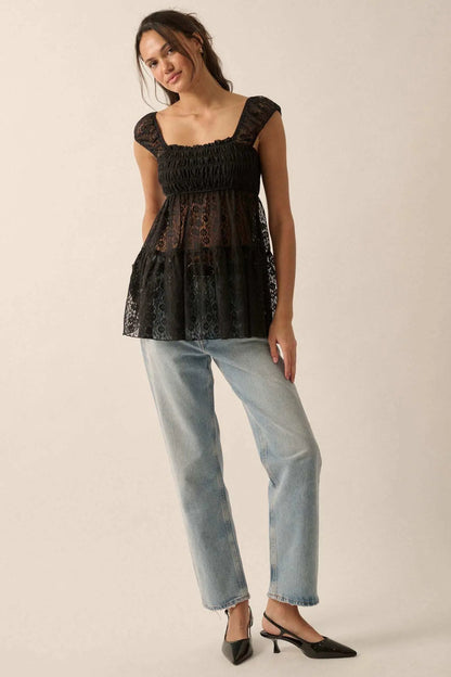 Purely Pretty Smocked Lace Babydoll Top