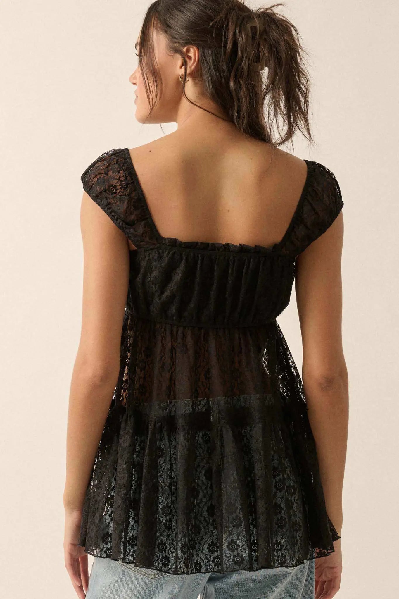 Purely Pretty Smocked Lace Babydoll Top