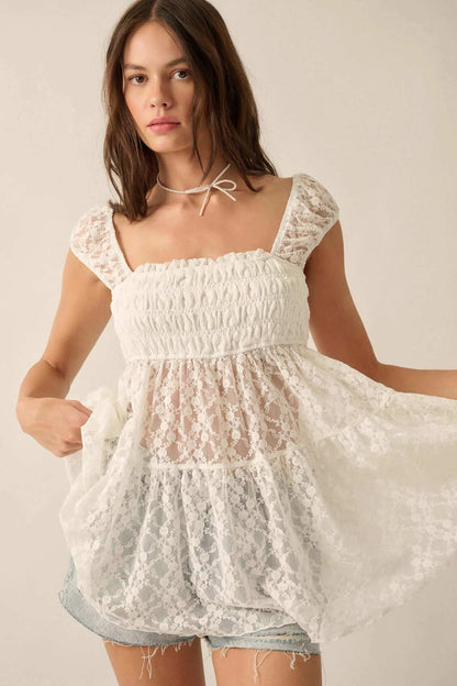 Purely Pretty Smocked Lace Babydoll Top