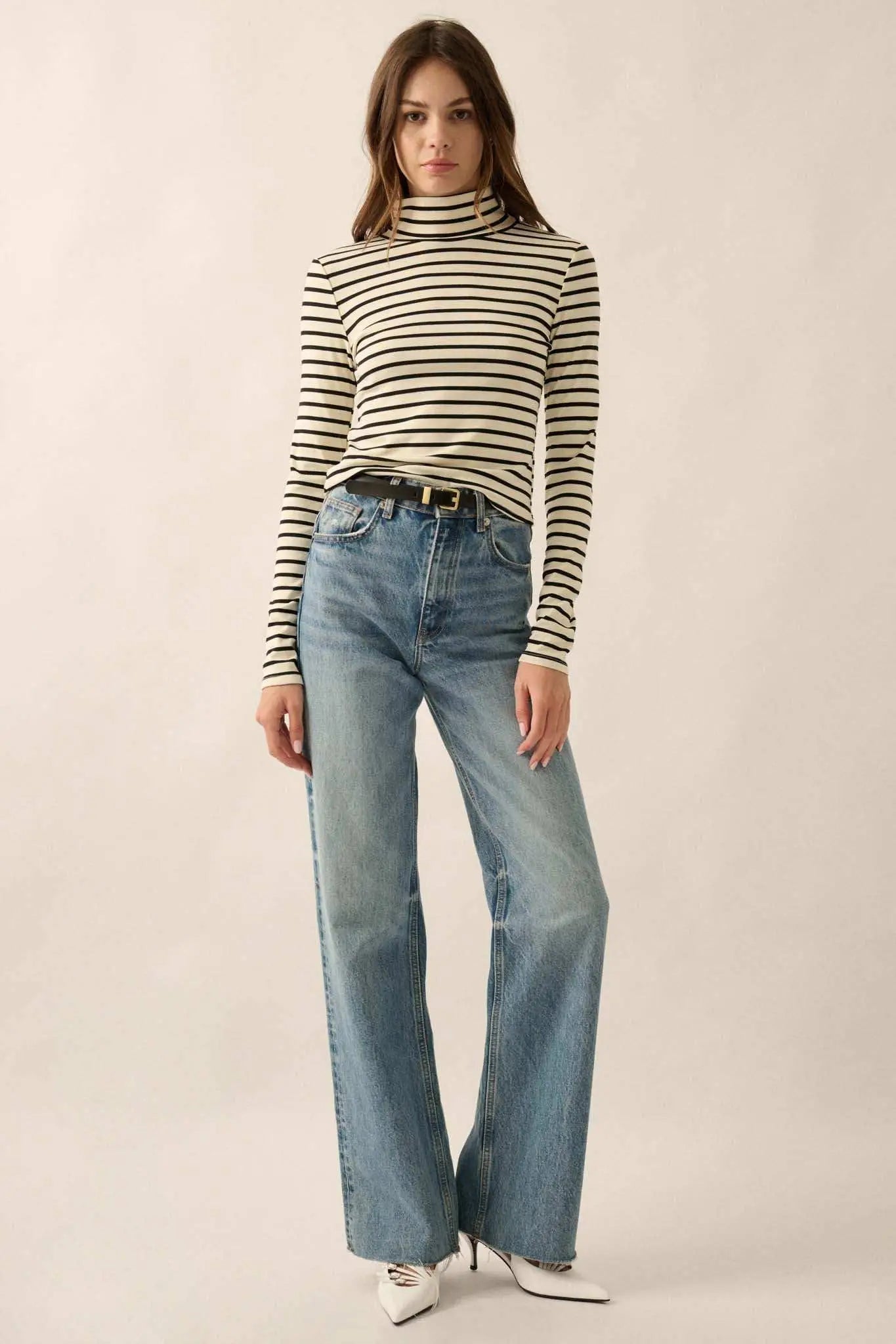 Inside the Lines Striped Mock-Neck Top