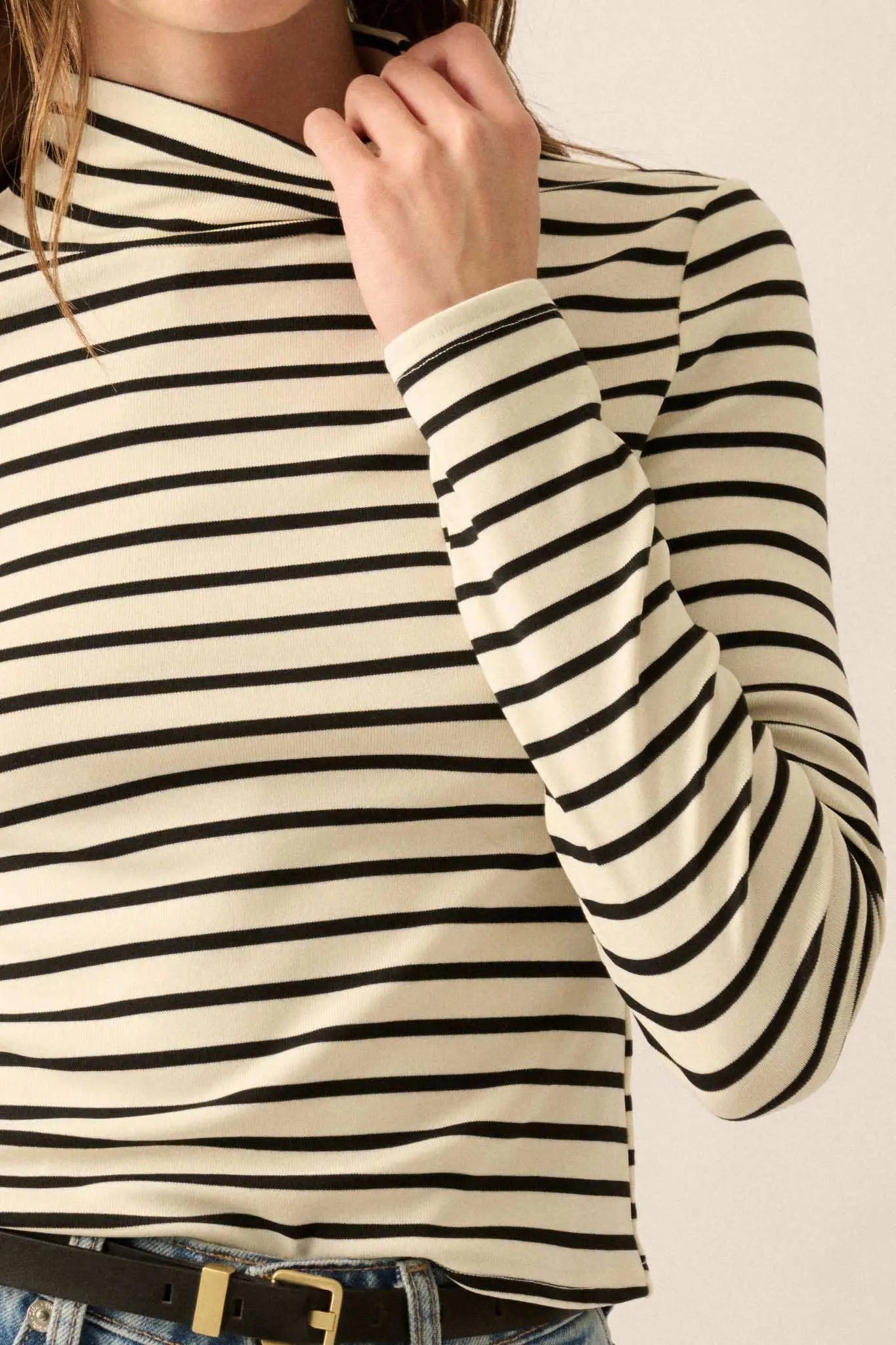 Inside the Lines Striped Mock-Neck Top
