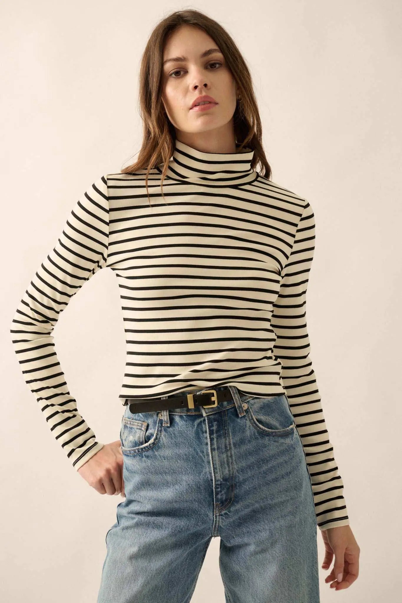 Inside the Lines Striped Mock-Neck Top