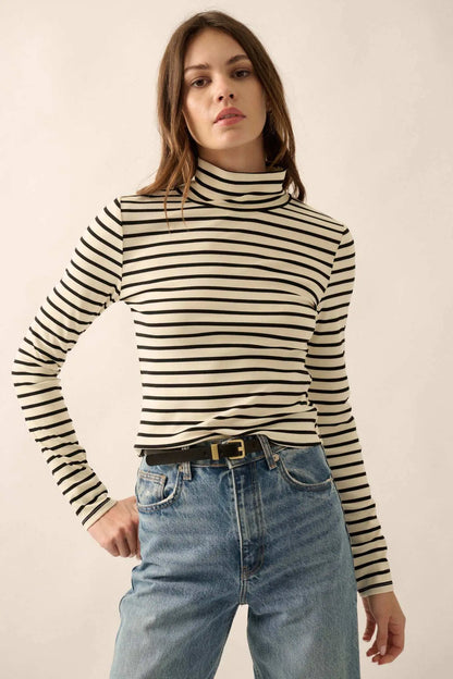 Inside the Lines Striped Mock-Neck Top