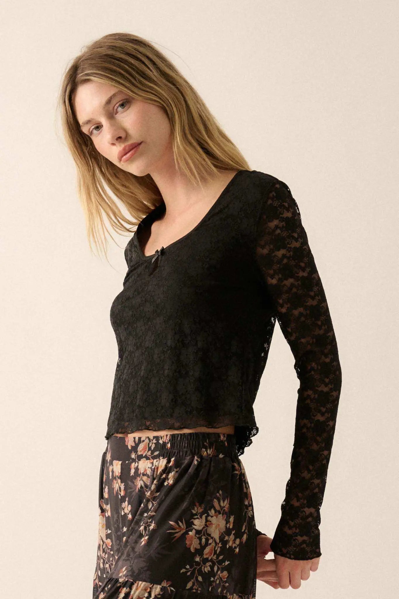 Something Sweet Floral Lace Keyhole Top