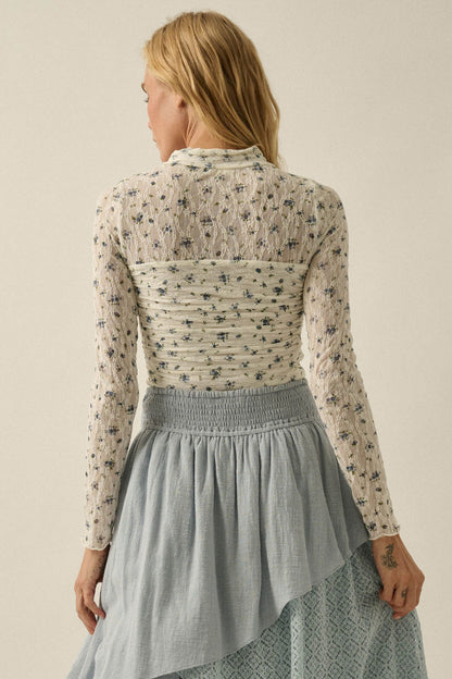 Forget Me Not Floral-Print Lace Ruched Bodysuit