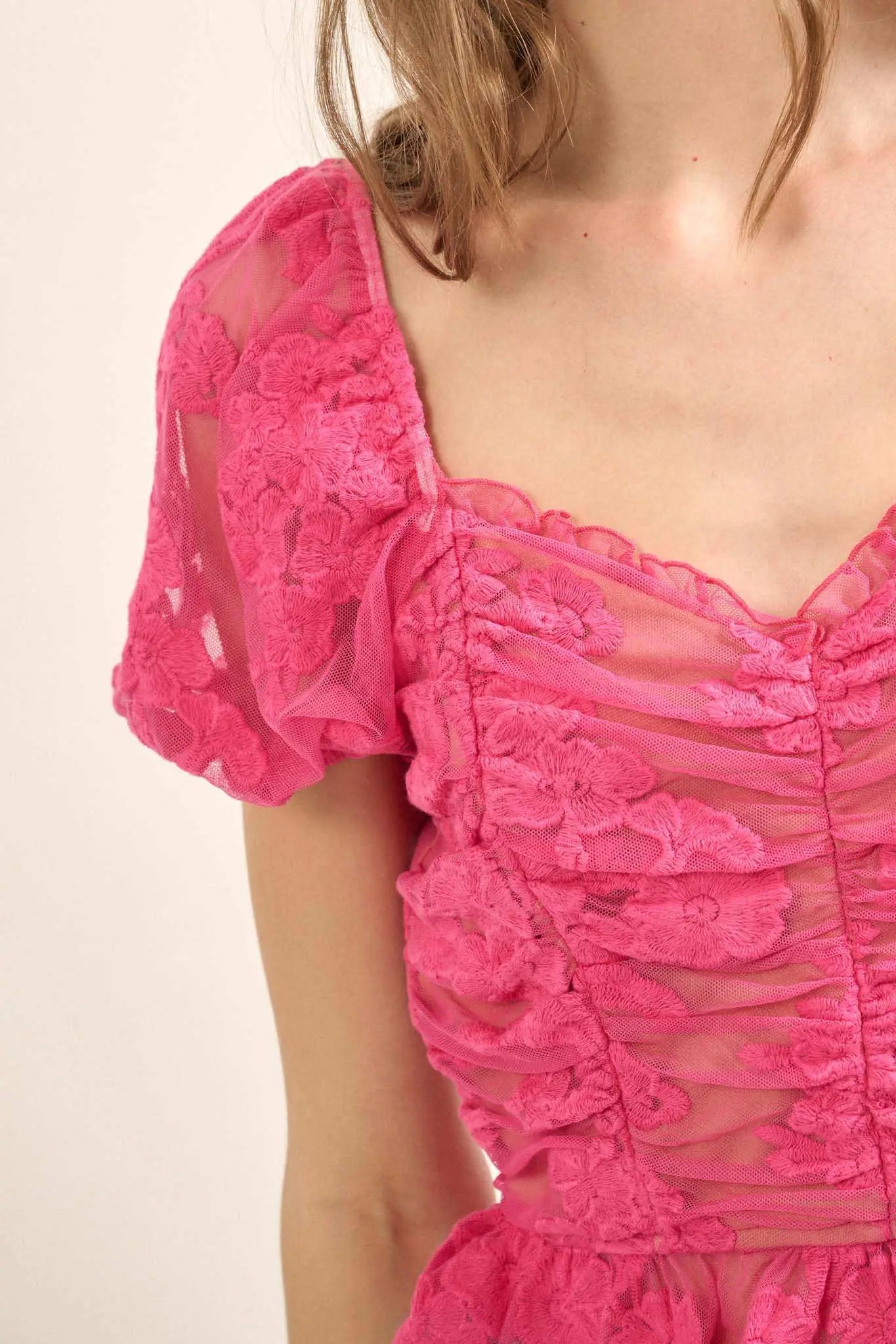 Heavenly Heart Embroidered Lace Puff-Sleeve Top