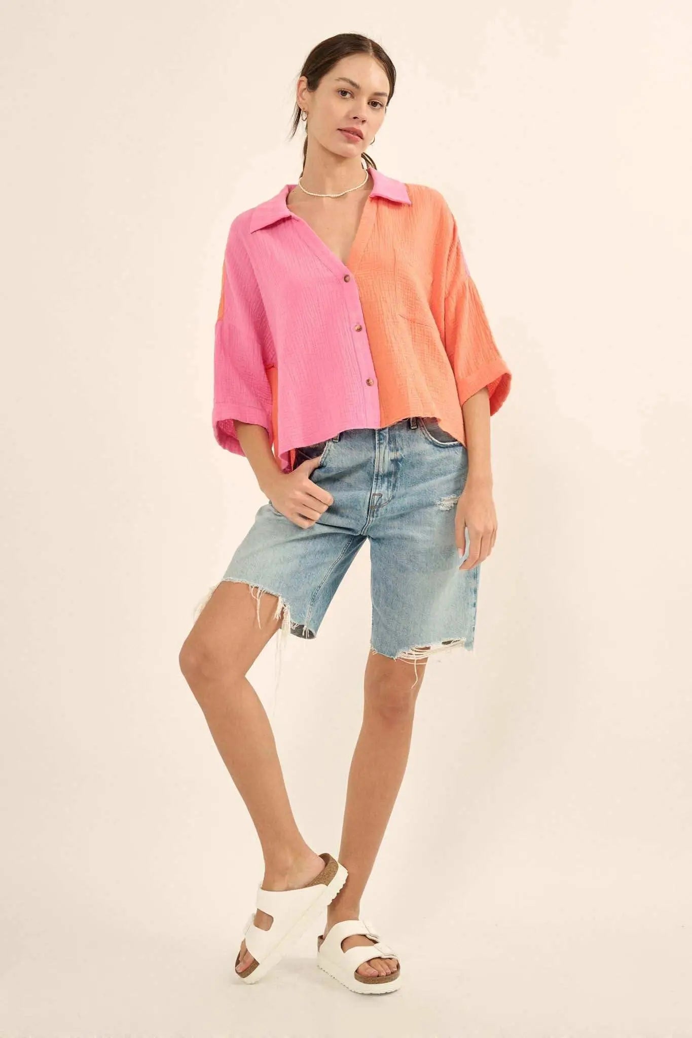Better Half Colorblock Crinkle Cotton Pocket Shirt