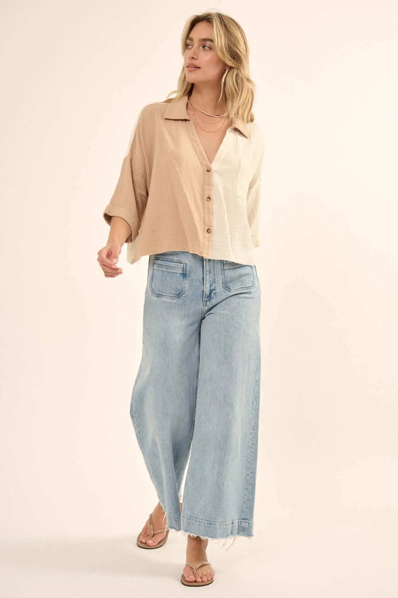 Better Half Colorblock Crinkle Cotton Pocket Shirt