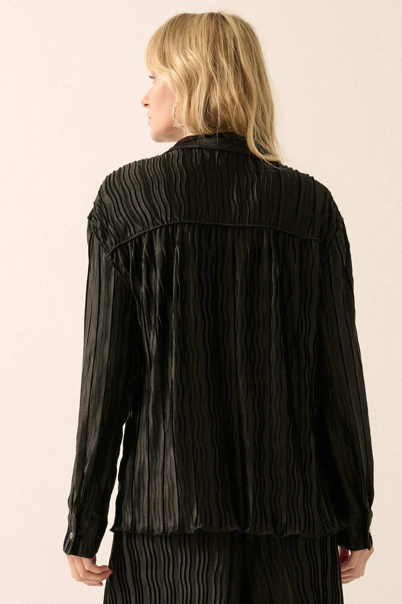 Changing Tides Pleated Satin Button-Up Shirt