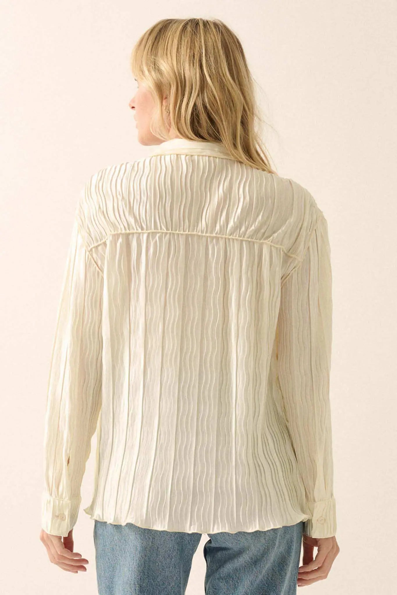 Changing Tides Pleated Satin Button-Up Shirt