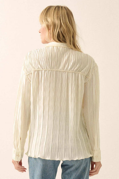 Changing Tides Pleated Satin Button-Up Shirt