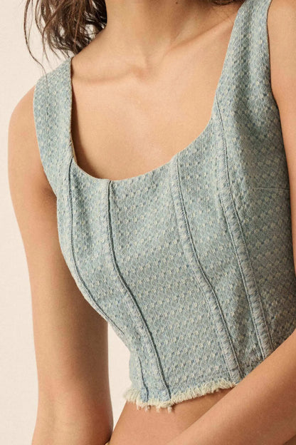 Blue Skies Jacquard Denim Cropped Corset Tank Top