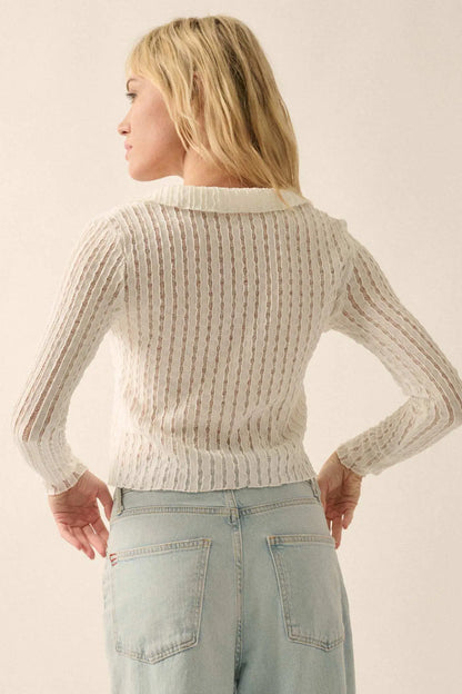 Making Waves Striped Lace Collared V-neck Top