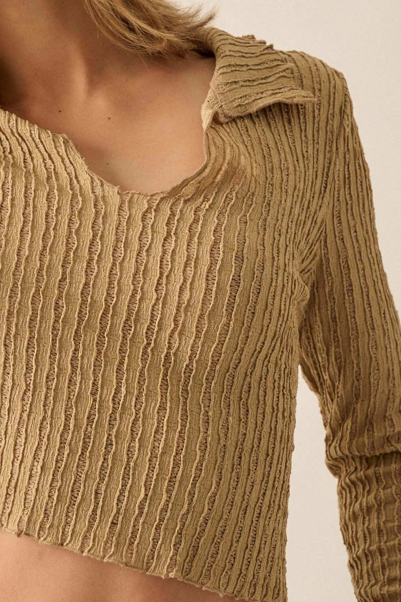 Making Waves Striped Lace Collared V-neck Top