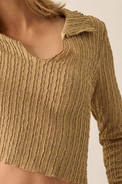 Making Waves Striped Lace Collared V-neck Top