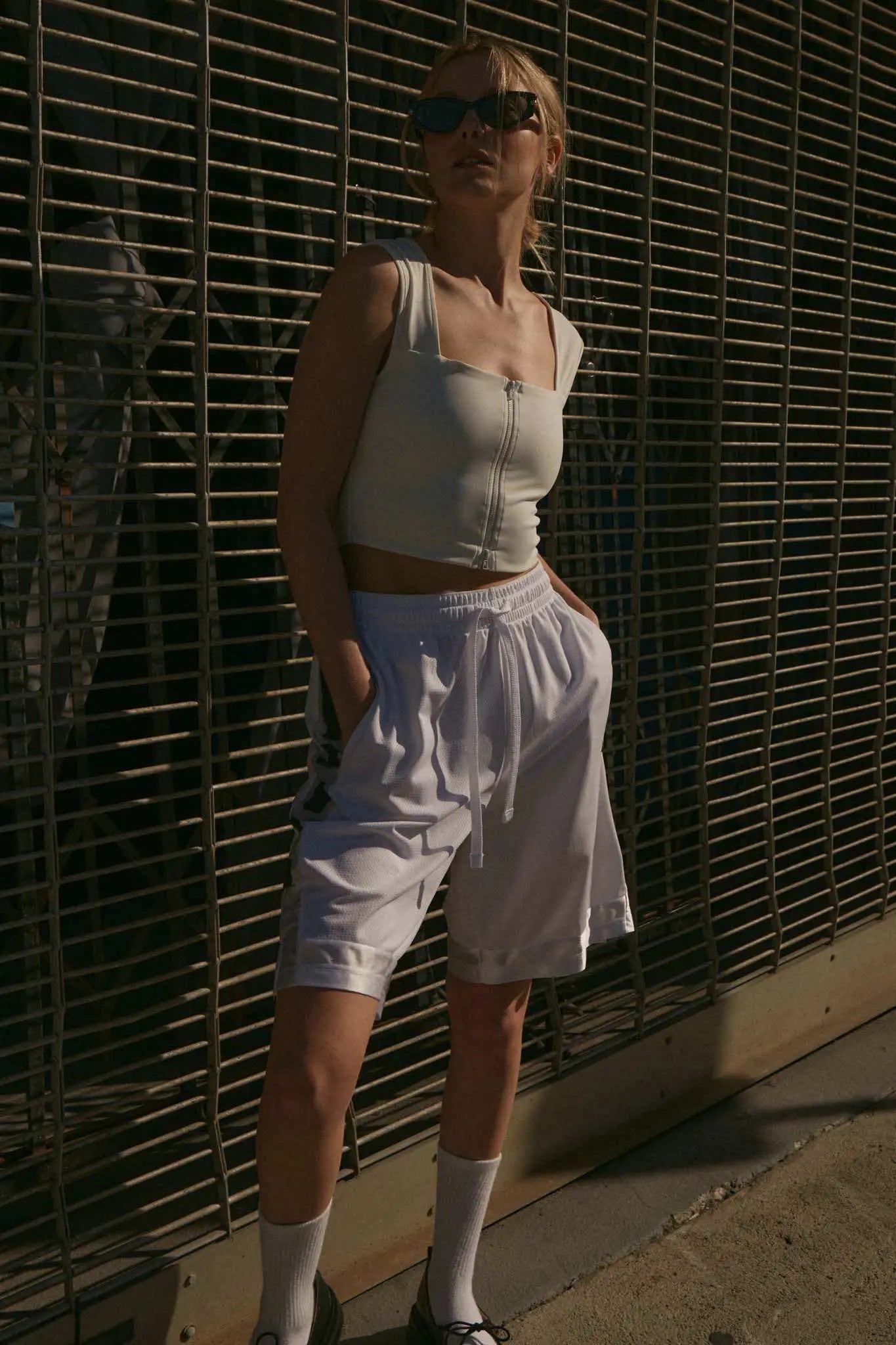 Lifted Fit Zip-Front Cropped Square-Neck Tank Top