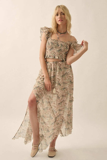 Eternal Allure Smocked Floral Chiffon Ruffle Top