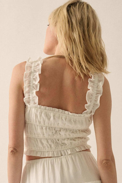 Sandy Shores Smocked Ruffle Cropped Cami Top