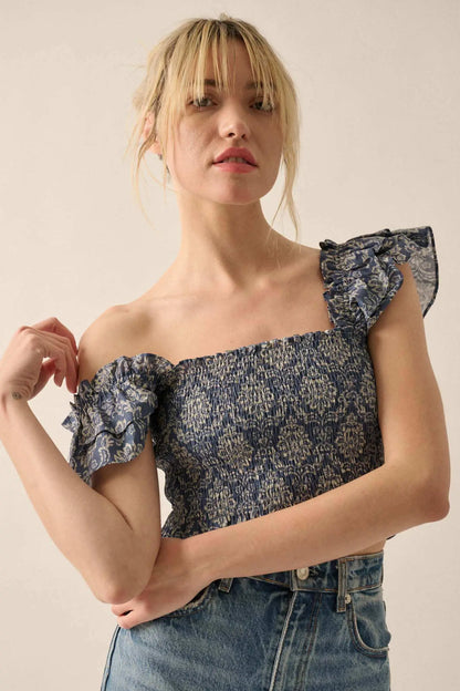 Extravagant Blooms Smocked Floral Ruffle Crop Top