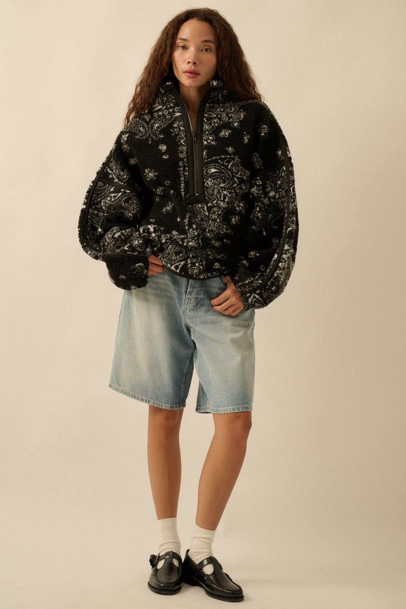 Dream On Paisley-Print Fleece Half-Zip Pullover