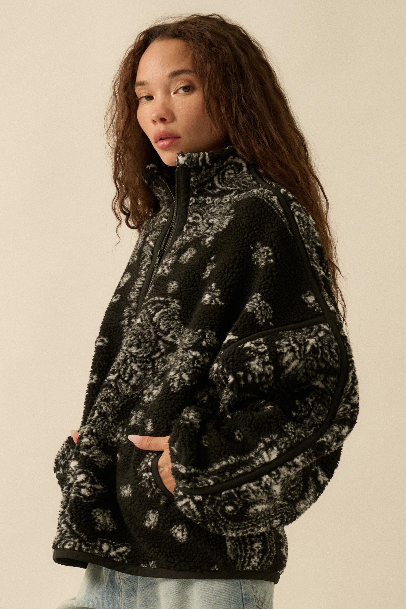 Dream On Paisley-Print Fleece Half-Zip Pullover