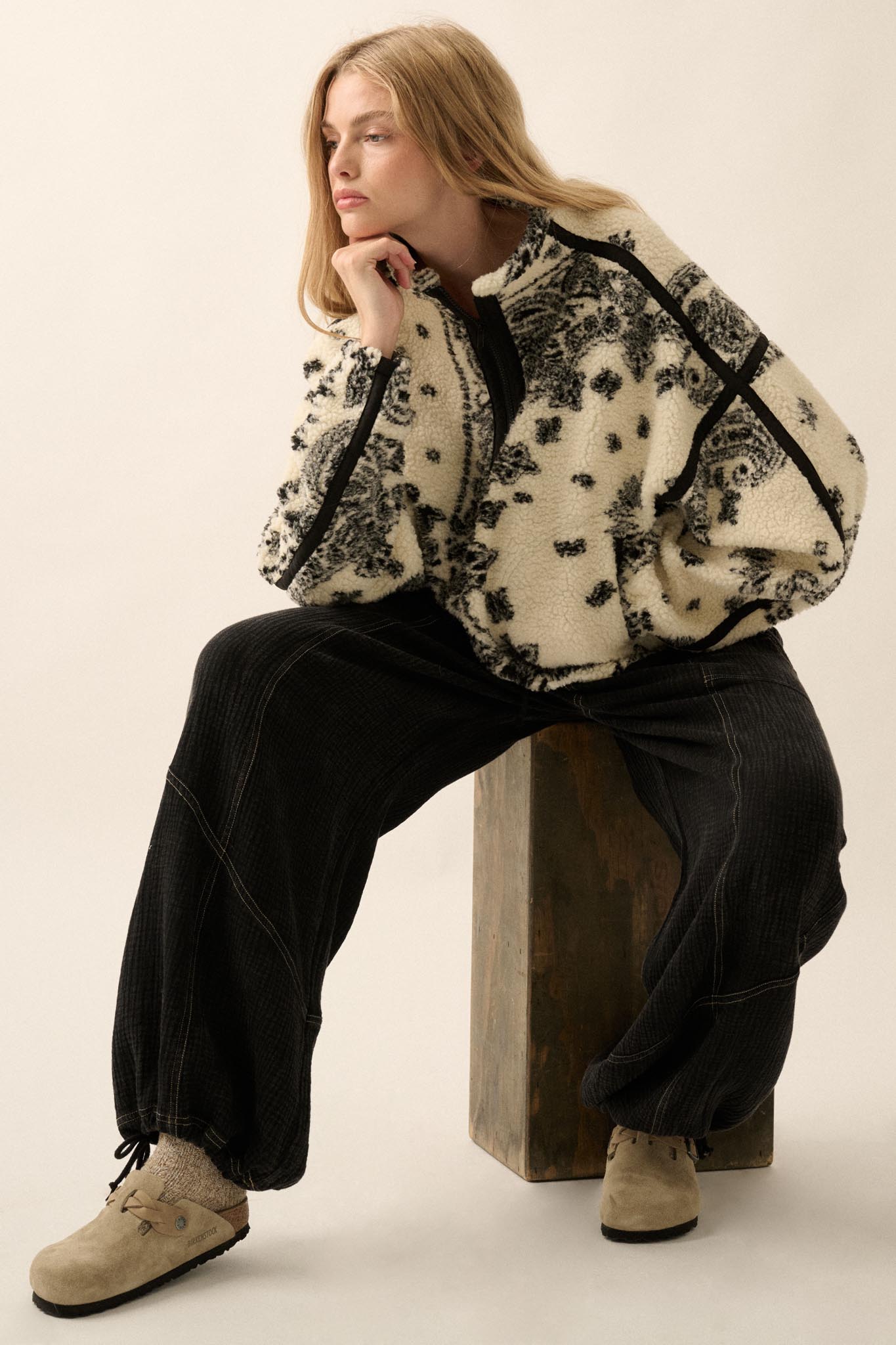 Dream On Paisley-Print Fleece Half-Zip Pullover