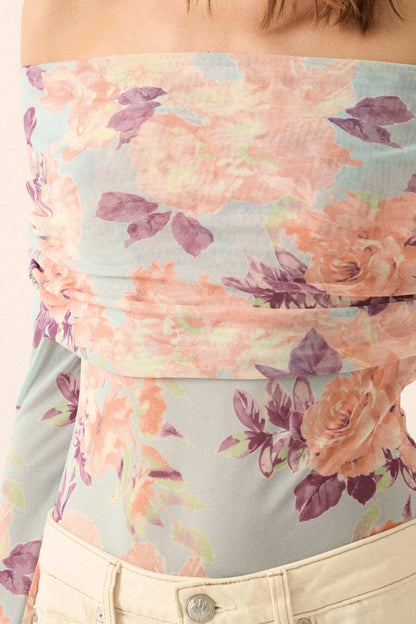 Floral Embrace Floral Mesh Foldover Bodysuit