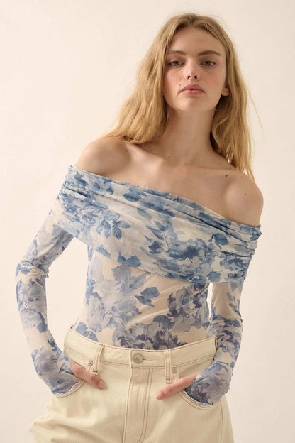 Floral Embrace Floral Mesh Foldover Bodysuit