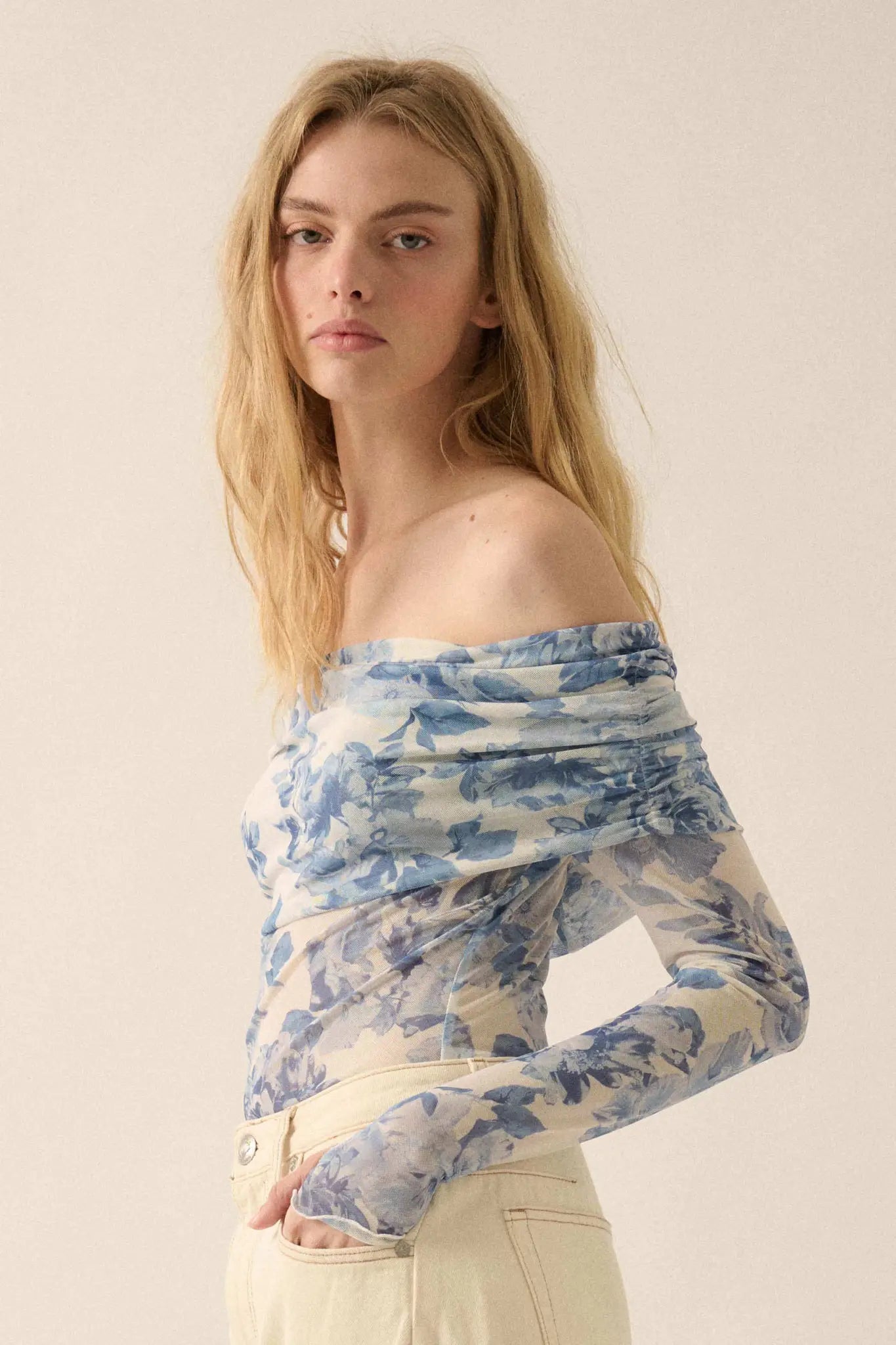 Floral Embrace Floral Mesh Foldover Bodysuit