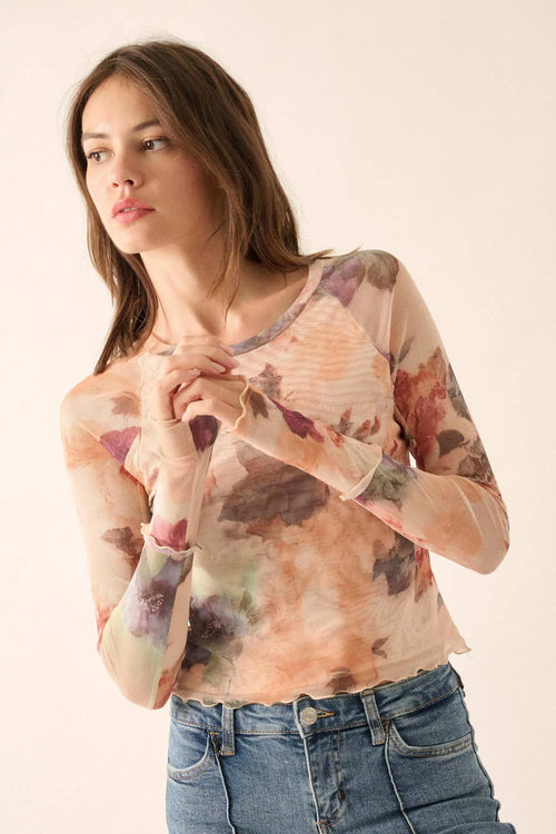 Blush Crush Floral-Print Mesh Thumbhole Top