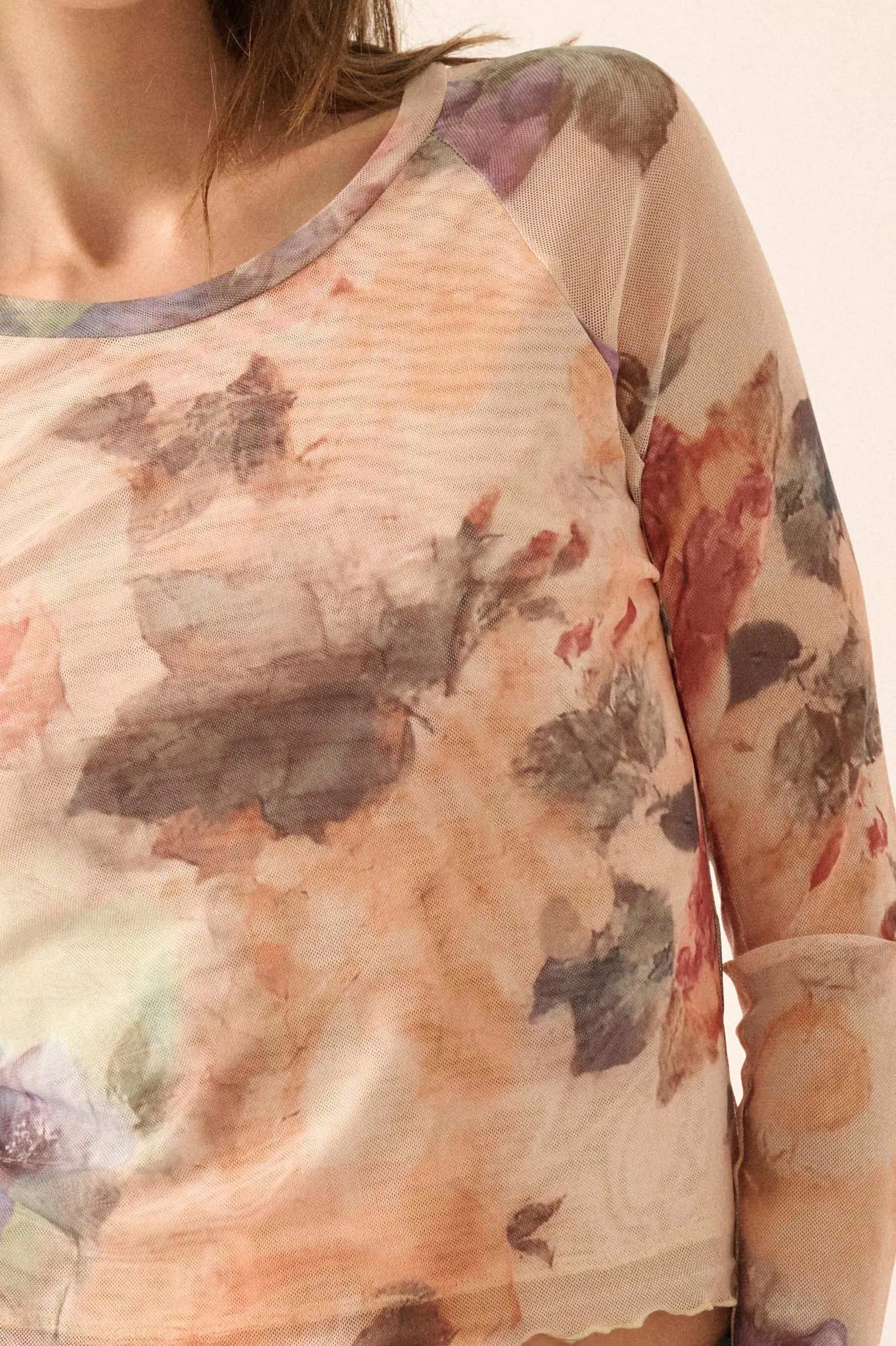Blush Crush Floral-Print Mesh Thumbhole Top