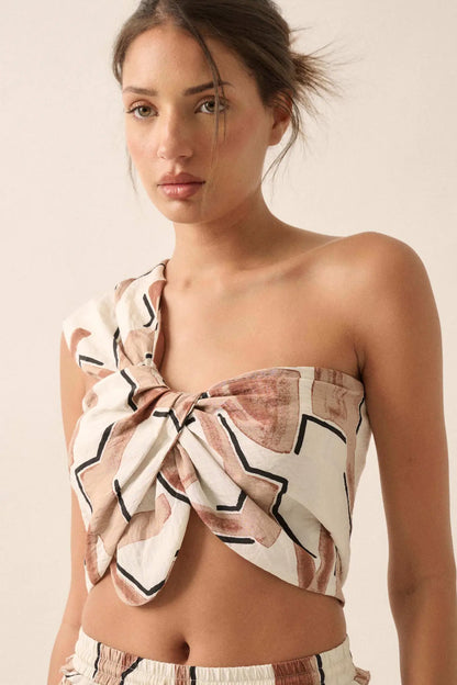 Lost City Abstract-Print One-Shoulder Bandeau Top