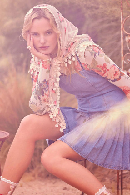 Blooming Heart Floral Mesh Exposed-Seam Top