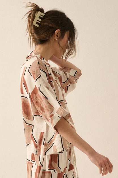 Hidden Realm Abstract-Print Pocket Camp Shirt
