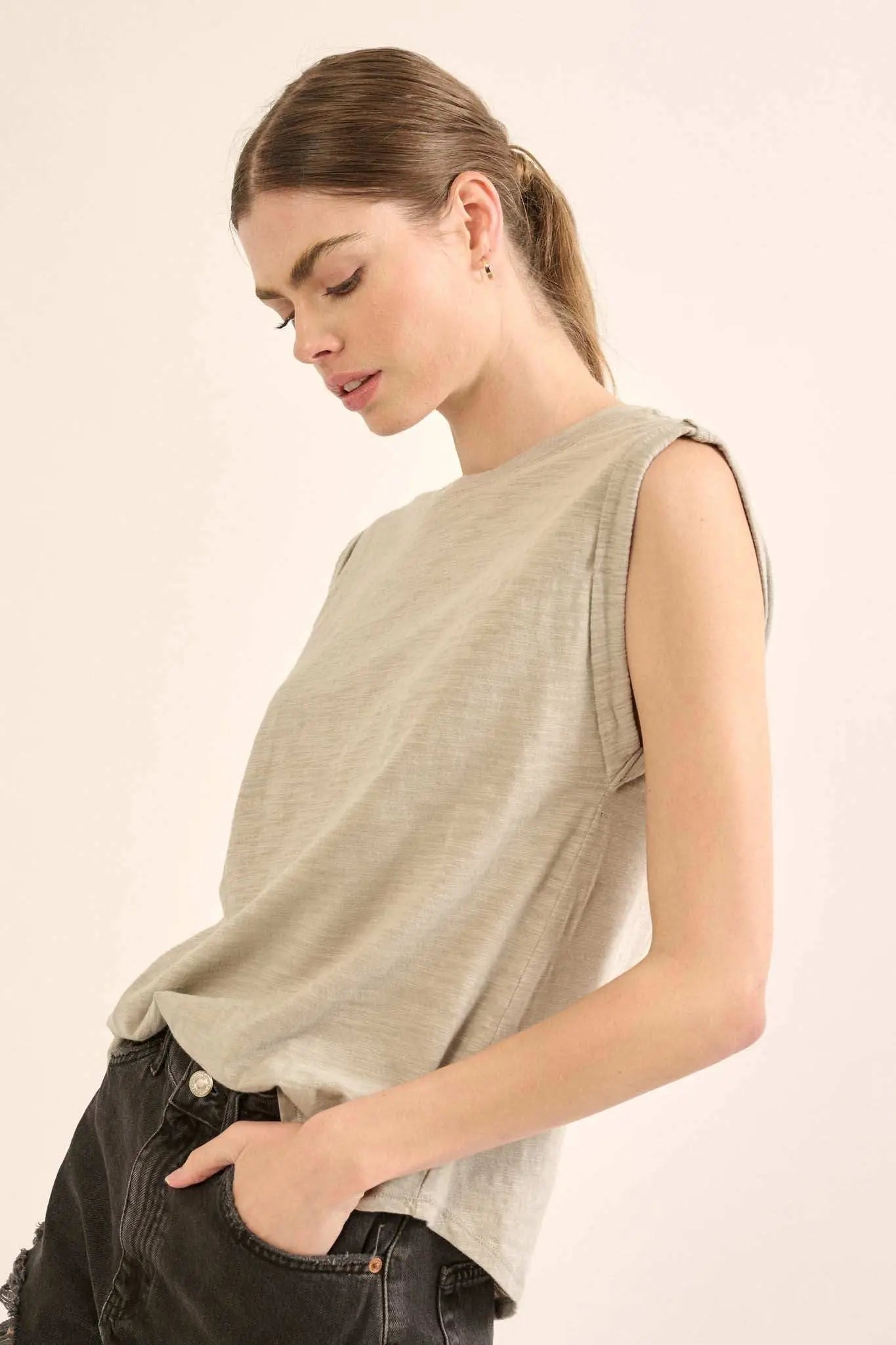 Easy Fit Vintage-Wash Slub Cotton Sleeveless Tee