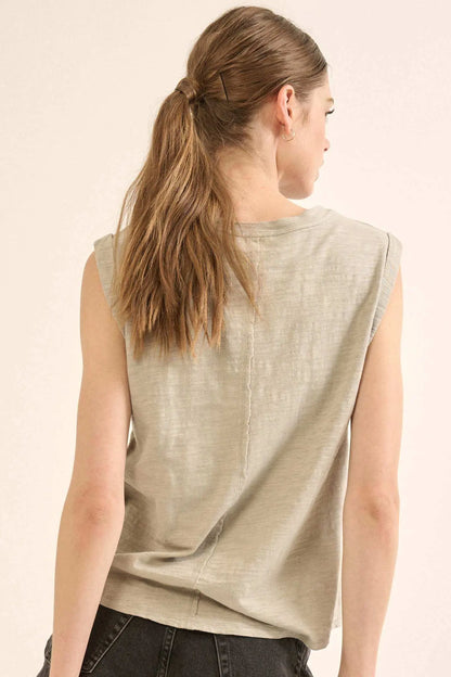 Easy Fit Vintage-Wash Slub Cotton Sleeveless Tee