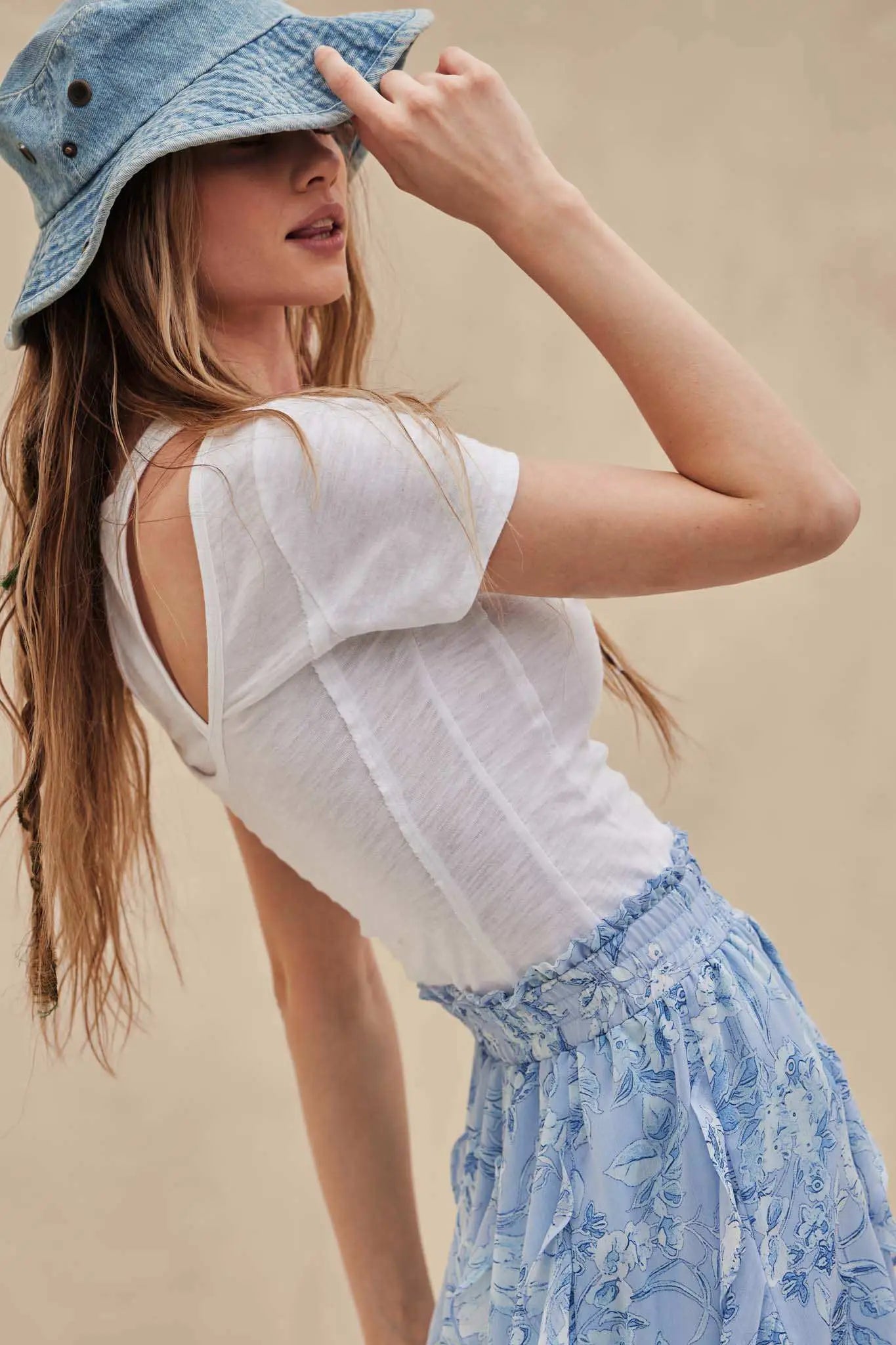 Easy Fit Exposed-Seam Cotton Slub Layered Tee