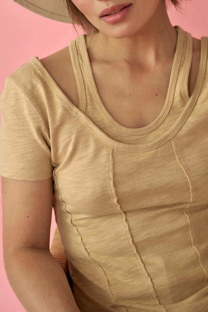 Easy Fit Exposed-Seam Cotton Slub Layered Tee