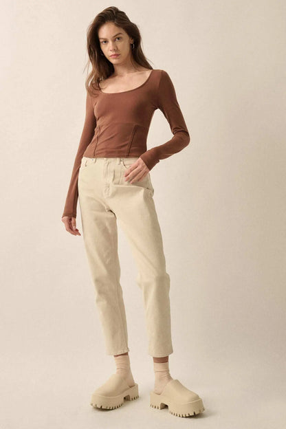 Lifted Fit Corset-Detail Long-Sleeve Top