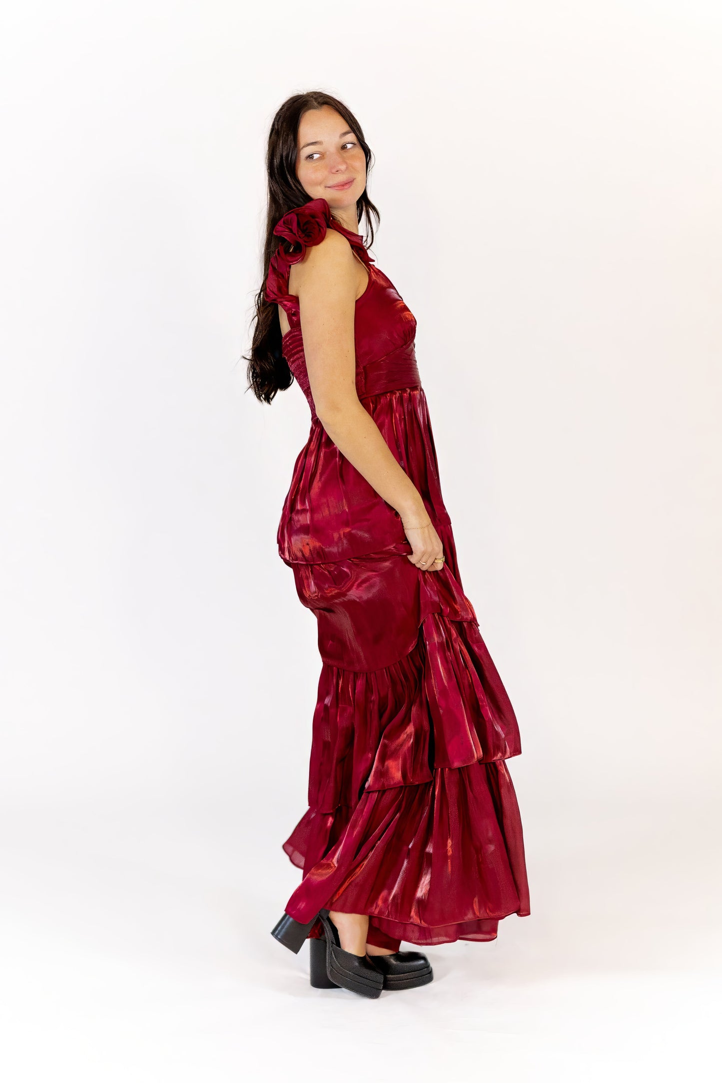 Collina Tiered Satin Maxi