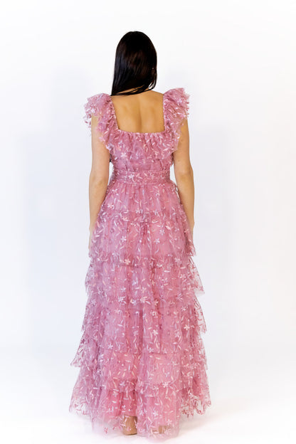 Lana Embroidered Ruffle Maxi · Pink