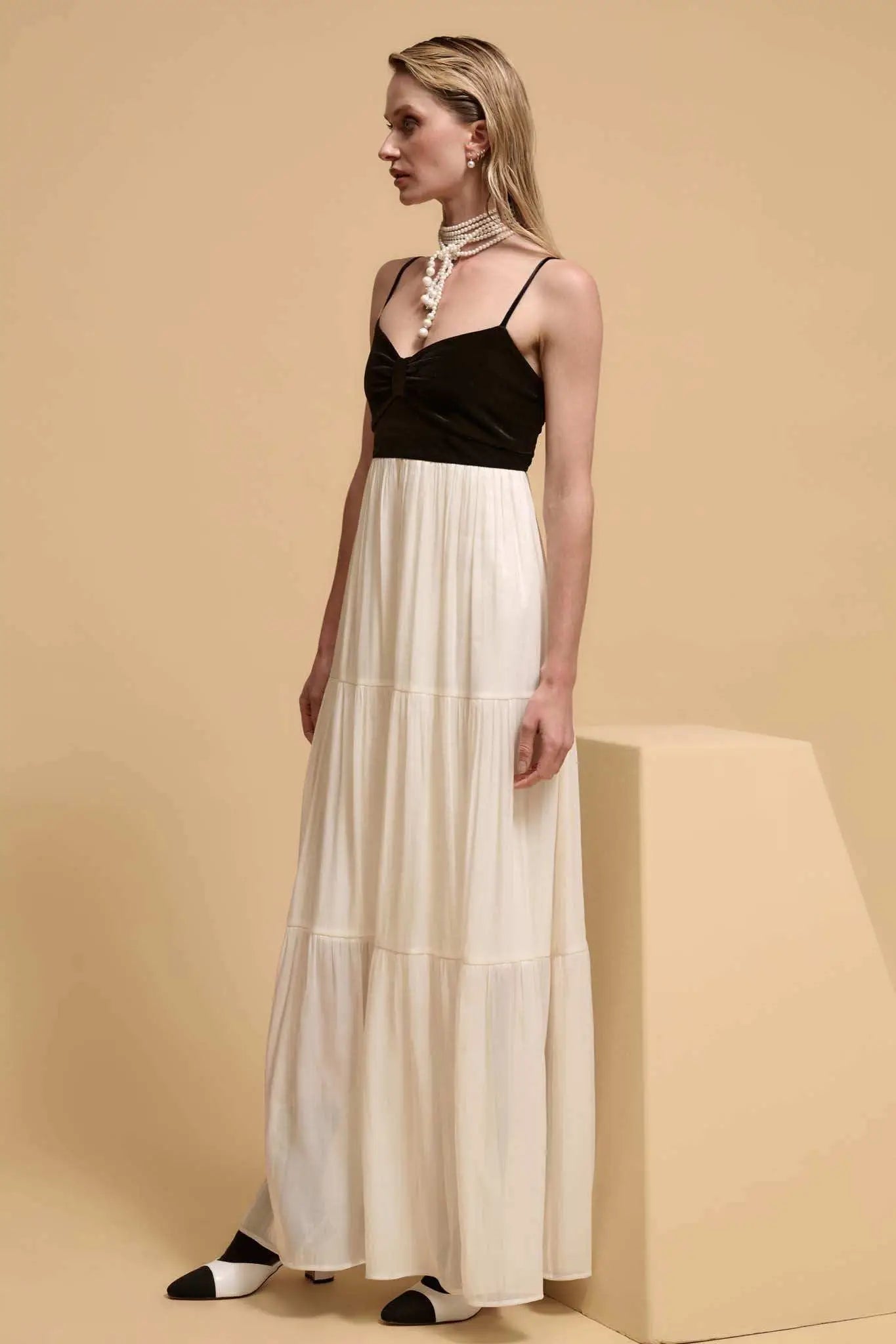 Hollywood Ending Velvet-Bodice Shimmer Maxi Dress