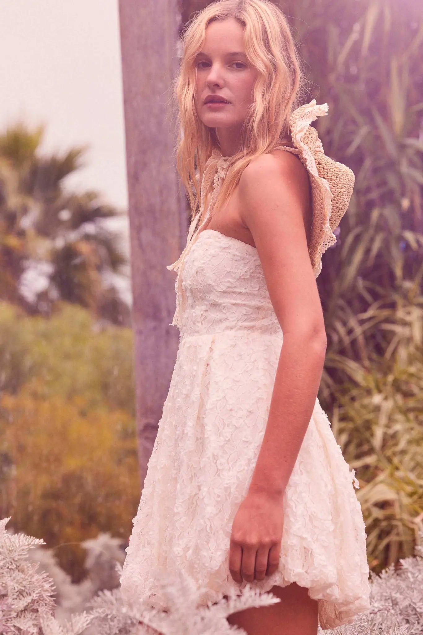 Grace Note Floral Lace Strapless Bubble Mini Dress